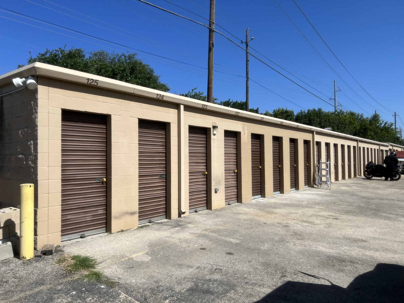 Row of storage units at Antler Mini Storage Thomas Sinclair location in North Austin, Texas